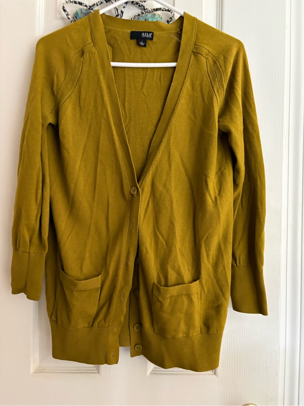 a.n.a Mustard Yellow V-Neck Button Cardigan